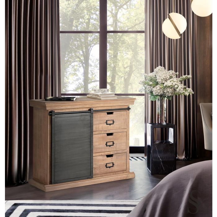 GINER Y COLOMER Commode Industrielle 3 Tiroirs en Bois de Mango et Métal Gris Naturel 85x100x40 cm 6