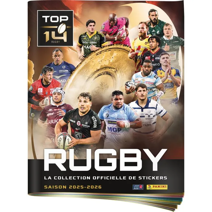 Panini - Album Collection Officielle Stickers Rugby Top 14 2025/2026 - Album 64 pages + 4 pochettes de 5 stickers - 20 stickers au total