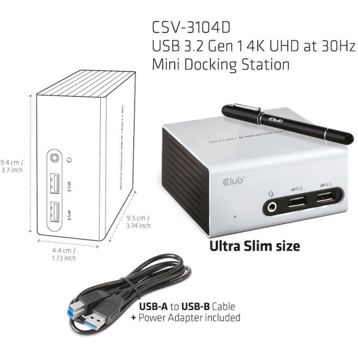 Club3D 4K Mini-Dockingst USB3 ->4xUSB3/HDMI/DVI/LAN silber 9