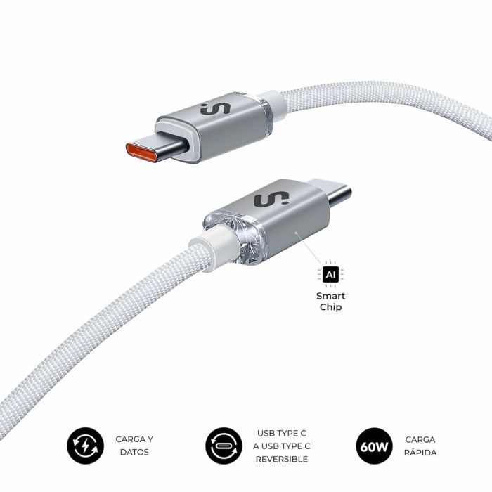 Câble USB-C vers USB-C Subblim OPTIMUS Blanc 2 m 20