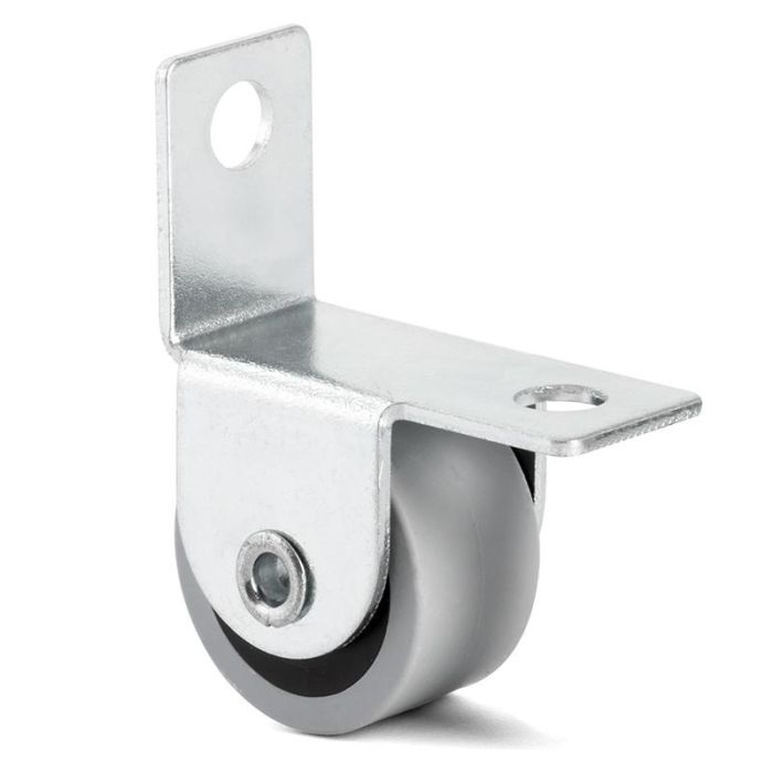 Rueda Fija Con Aro De Goma Gris. Diámetro 25 Mm. Altura 28 Mm. Con Soporte Escuadra. De Acero Zincado. Modelo Kety-S Q&Q 1