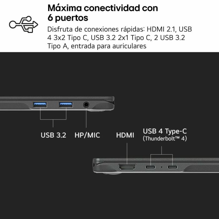 Ordinateur Portable LG 14ZD90T-G.AX78B 14" intel core ultra 7 255H 16 GB RAM 1 TB SSD Espagnol Qwerty 12