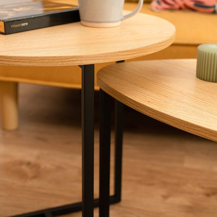 Set 2 Mesas Auxiliares Acero y Madera Moa Vinthera 45×47,5 cm, 42×36,8×40 cm (2 Unidades) 3 Set 2 Mesas Auxiliares Acero y Madera Moa Vinthera 45×47,5 cm, 42×36,8×40 cm (2 Unidades) 3