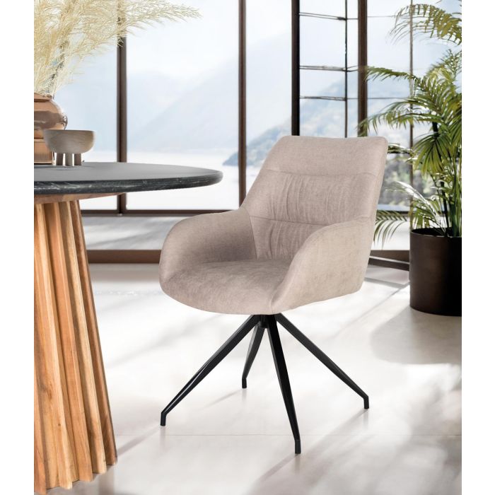 GINER Y COLOMER - Lot de 2 chaises de bureau pivotantes avec dossier rembourré en tissu gris et piètement en acier noir - Bureau - Rotation 360° 4