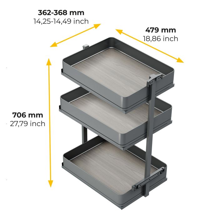 Emuca Chariot extractible Harmony avec fermeture à amortie, Module largeur 400mm hauteur 800mm, Acier et Bois, Gris anthracite 8 Emuca Chariot extractible Harmony avec fermeture à amortie, Module largeur 400mm hauteur 800mm, Acier et Bois, Gris anthracite 8