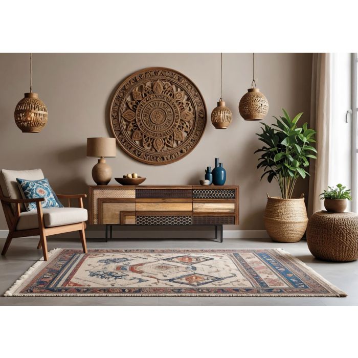 GINER Y COLOMER Meuble TV Texturiza2 - Buffet en bois de manguier avec décor géométrique, 2 portes et 3 tiroirs - Marron 6 GINER Y COLOMER Meuble TV Texturiza2 - Buffet en bois de manguier avec décor géométrique, 2 portes et 3 tiroirs - Marron 6