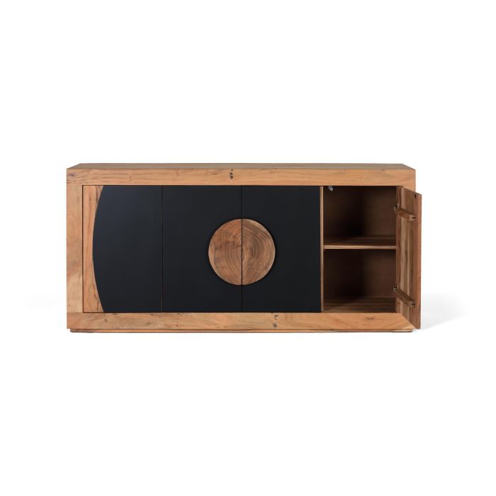 GINER Y COLOMER GYC - Buffet 4 portes en acacia massif naturel et noir - Meuble de rangement salon/salle à manger 2