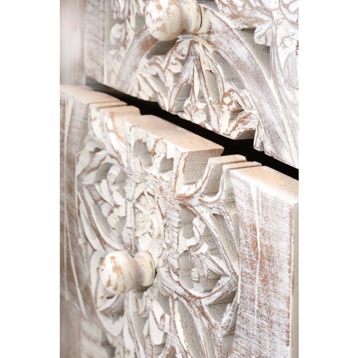 GINER Y COLOMER - Buffet commode 5 tiroirs en bois de manguier avec base en fer, couleur blanc vieilli et gris, dimensions 105 x 45 x 35 cm 2