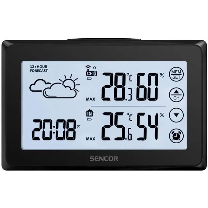 Sencor SWS 2850 Station Météo sans Fil avec Capteur - Affichage Température Intérieure/Extérieure, Humidité, Précipitations, Mémoire Min/Max, Alarme