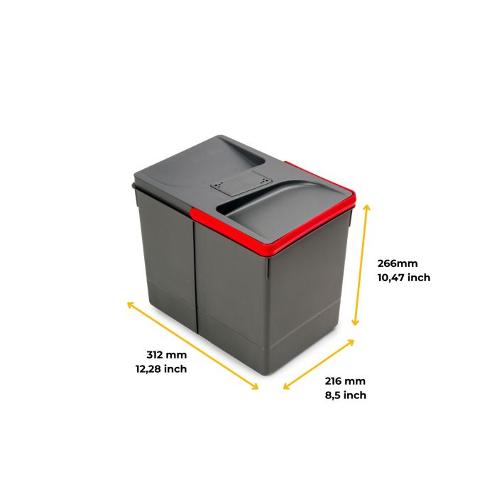 Emuca Poubelles pour tiroir de cuisine Recycle avec couvercle anti-odeurs, Hauteur 266, 1x15litres, Plastique Gris antracite 8