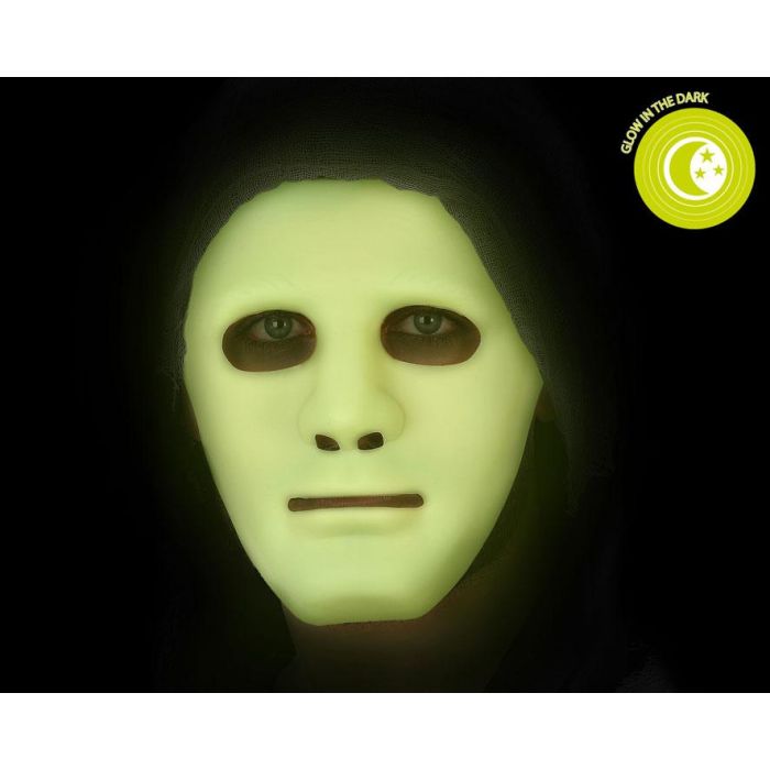 Masque de Fantasma Blanc Brillant dans le Noir en PVC pour Costume d'Halloween, Accessoire Adulte