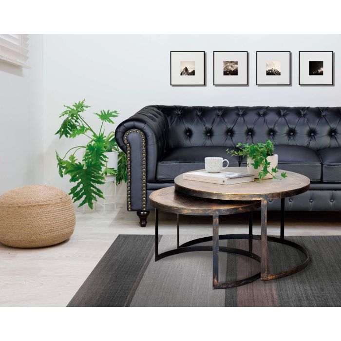 GINER Y COLOMER - Buffet de salon en nid de 2 pièces avec plateau en bronze et pieds en métal doré - Structure en fer laqué noir - Grand plateau 46x76 cm, petit plateau 41x66 cm 3