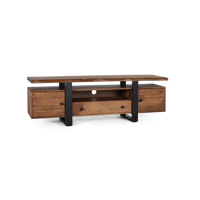 GINER Y COLOMER Meuble TV en palissandre avec pieds en métal - Buffet télévision design 170x45x55 cm en bois de palissandre couleur noyer