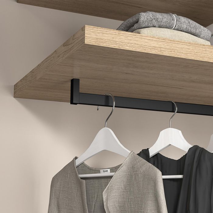 Emuca Lot de 2 rails de penderie Luxe de 1,15 m de long avec supports, Aluminium et Plastique, Peint en noir texturé 4