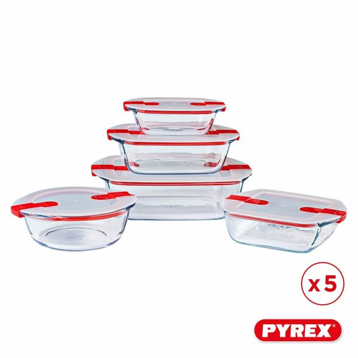 Ensemble de contenants de cuisine hermétiques empilables Pyrex Cook & Heat Rouge Rectangulaire 5 Pièces 8