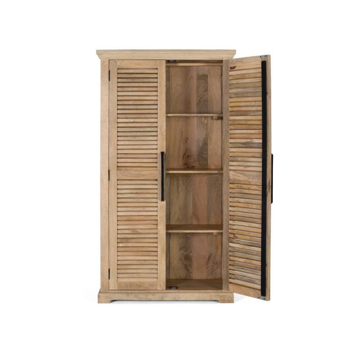 GINER Y COLOMER - Armoire 2 portes en bois massif de manguier couleur naturel avec cintre et 2 étagères réglables - 180 x 100 x 40 cm