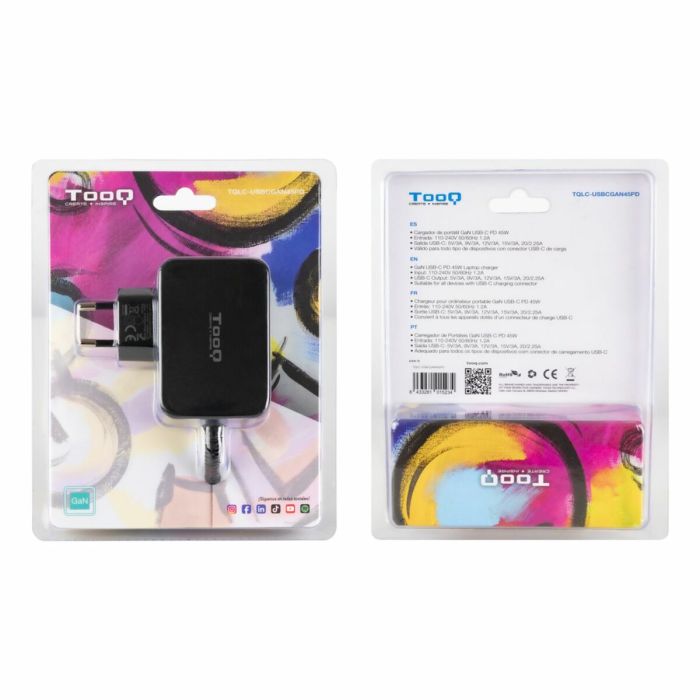 Chargeur d'ordinateur portable TooQ GAN USB-C PD 45W 45 W 21 Chargeur d'ordinateur portable TooQ GAN USB-C PD 45W 45 W 21