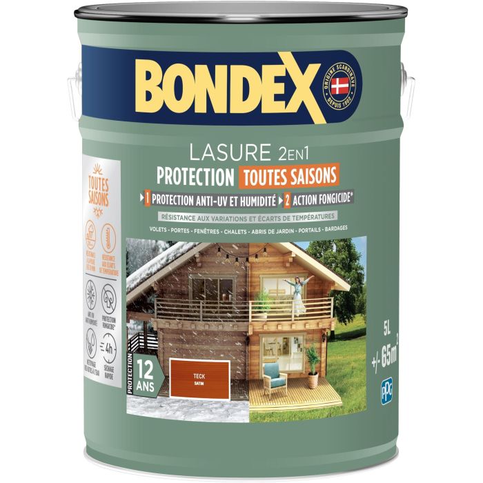 Lasure 2 en 1 protection extérieure - Teck - Satin - Protection 12 ans - Toutes saisons - Bondex - 5L 0 Lasure 2 en 1 protection extérieure - Teck - Satin - Protection 12 ans - Toutes saisons - Bondex - 5L 0