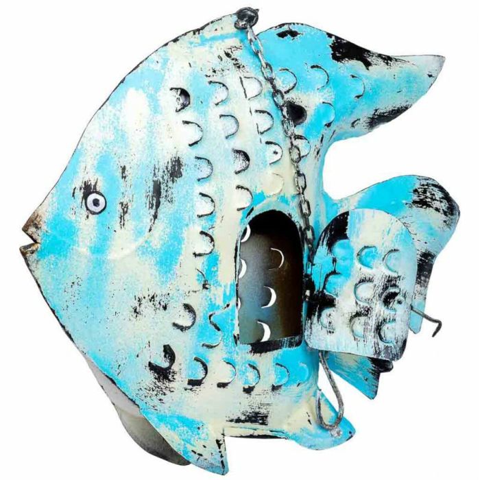 Bougeoir Alexandra House Living Bleu Bois de manguier 8 x 46 x 62 cm Poisson 7