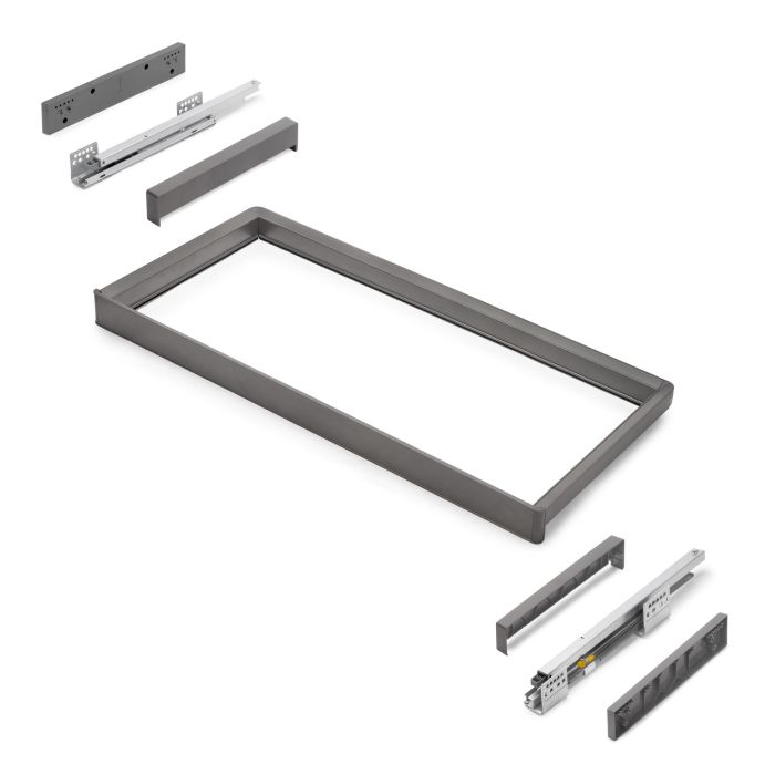 Emuca Rack avec glissières à extension totale et à fermeture douce pour accessoires d'armoire Quartz, 862-888mm, Aluminium et plastique, Titane 0 Emuca Rack avec glissières à extension totale et à fermeture douce pour accessoires d'armoire Quartz, 862-888mm, Aluminium et plastique, Titane 0