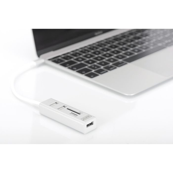 DIGITUS USB-C-Hub 3-Port 2.0->3xA2.0 1xReader in.Kabel weiß 1