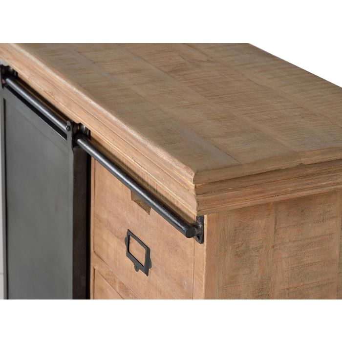 GINER Y COLOMER Commode Industrielle 3 Tiroirs en Bois de Mango et Métal Gris Naturel 85x100x40 cm 3