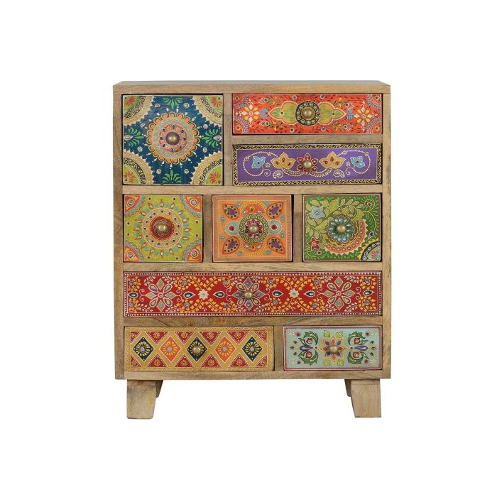 GINER Y COLOMER Table téléphonique 9 tiroirs en bois de mango peint à la main multicolore - 63 cm H x 52 cm L x 30 cm P 1
