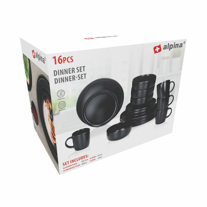 Assiettes Alpina Noir Céramique 16 Pièces (4 Unités) 1