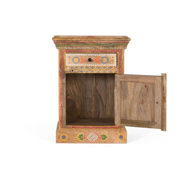 GINER Y COLOMER Table de chevet en bois de manguier avec tiroir et porte, peinte à la main, multicolore - Dimensions fournies 2 GINER Y COLOMER Table de chevet en bois de manguier avec tiroir et porte, peinte à la main, multicolore - Dimensions fournies 2