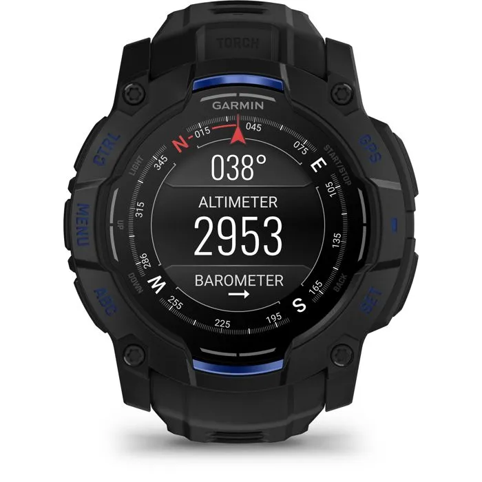 Garmin Instinct 3 Montre GPS Connectée, Écran AMOLED 1.3", 50 mm, Boîtier Noir et Bracelet Bleu, Série Tropical Pulse