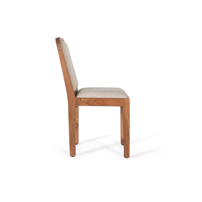 Lot de 2 Chaises en Bois d'Acacia et Tissu Beige - Chaises de Salle à Manger avec Assise en Tissu, Structure en Bois Massif Naturel 2