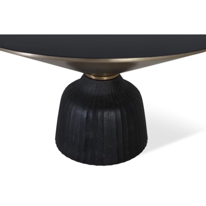 GINER Y COLOMER Table basse en verre trempé avec structure en aluminium - Noir et doré - Diamètre 76 cm, Hauteur 44 cm - Design contemporain pour salon 2