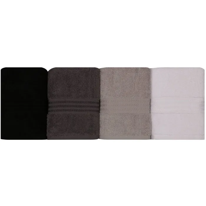 Ensemble de 4 Serviettes de Bain en Coton 100%, 50 x 90 cm, Couleurs Neutres (Blanc, Gris, Anthracite, Noir) Ensemble de 4 Serviettes de Bain en Coton 100%, 50 x 90 cm, Couleurs Neutres (Blanc, Gris, Anthracite, Noir)
