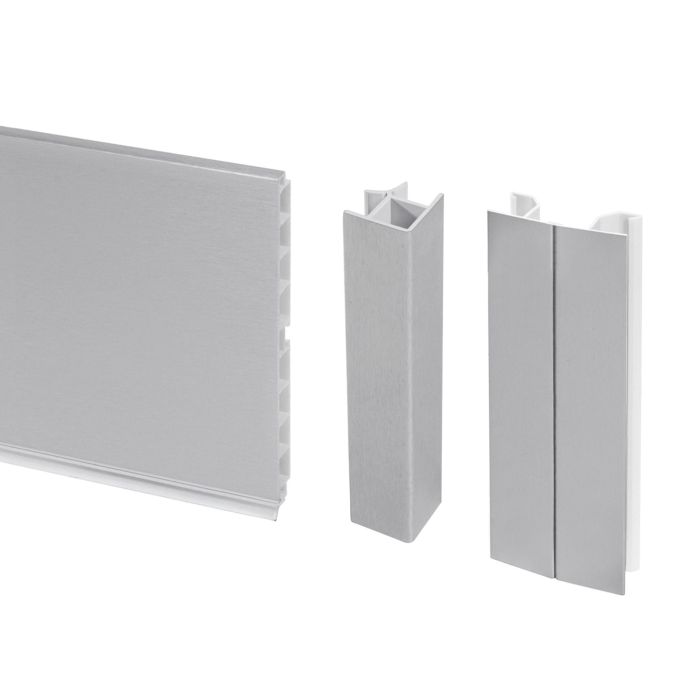 Emuca Lot de 2 plinthes de cuisine Plasline avec raccords, hauteur 100mm, 2 profils longueur 2.35m, Plastique, Satin Anodisé 1