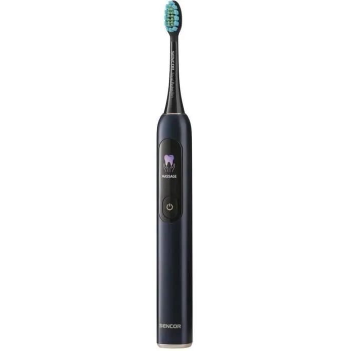 Sencor SOC 5010BL - Brosse à dents électrique avec capteur de pression, 4 modes, 38000 oscillations/min, recharge USB-C, 30 jours d'autonomie, étanche IPX7 Sencor SOC 5010BL - Brosse à dents électrique avec capteur de pression, 4 modes, 38000 oscillations/min, recharge USB-C, 30 jours d'autonomie, étanche IPX7