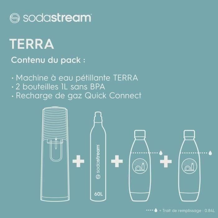 Machine a soda et eau pétillante SODASTREAM - TERRA Blanche - 2 bouteilles compatible lave-vaisselle - 1 recharge de gaz 60L 2 Machine a soda et eau pétillante SODASTREAM - TERRA Blanche - 2 bouteilles compatible lave-vaisselle - 1 recharge de gaz 60L 2