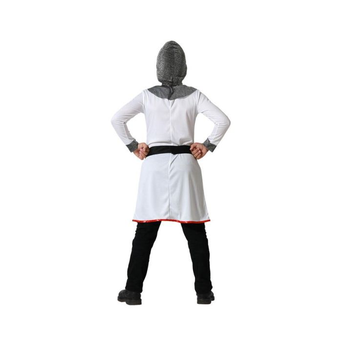Déguisement Chevalier des Croisades pour Garçon 10-12 Ans - Costume Carnaval Fête avec Tunique, Ceinture et Chapeau en Polyester Blanc