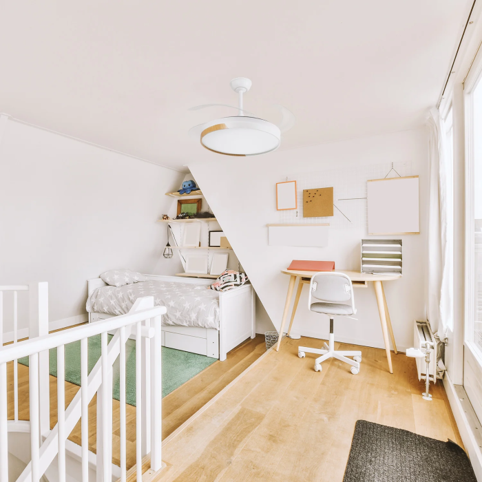 Ventilateur de Plafond LED Blanc/Haya 45W 4400LM CCT, Moteur DC Ultra Silencieux, Fonction Été/Hiver, avec Télécommande et Pales Rétractables 7