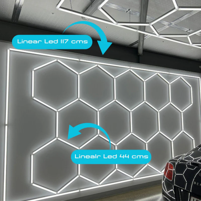 Lámpara LED hexagonal - 6000K - 14 hexágonos 44cm + Rectángulo 500cm - 500W 55000 lúmenes 2