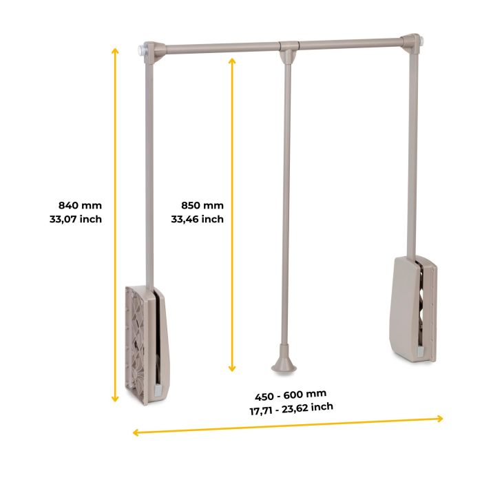 Emuca Penderie rabattable pour armoire Hang, 450 - 600, Peint gris pierre, Acier et Plastique. 5