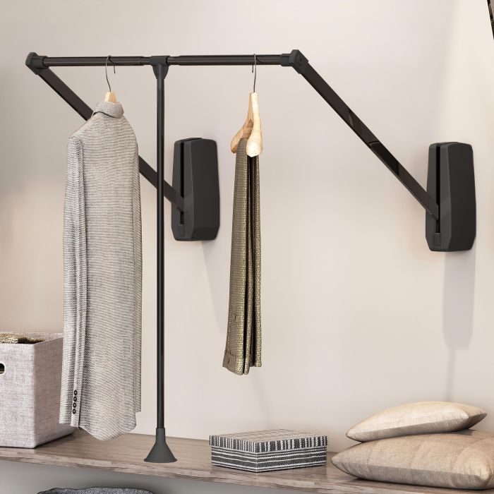 Emuca Penderie rabattable pour armoire Hang mural, 600-830mm, Acier et Plastique, Peint en noir 1 Emuca Penderie rabattable pour armoire Hang mural, 600-830mm, Acier et Plastique, Peint en noir 1