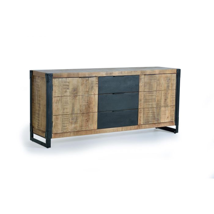 GINER Y COLOMER - Buffet 2 portes et tiroir en bois d'acacia et de manguier avec finition naturelle et métal noir - 80x180x45 cm 1