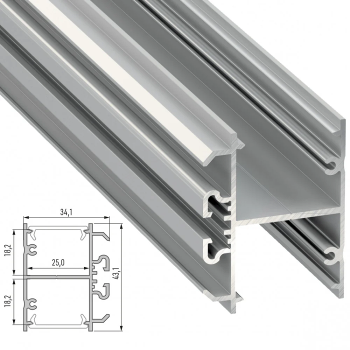 Profilé Aluminium Type DOPIO 2,02m - Lacqué Blanc 1