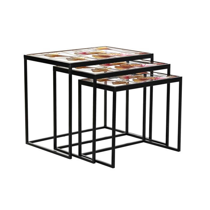 Jeu de 3 tables DKD Home Decor Jaune Noir Rose Doré 60 x 40 x 50 cm 1