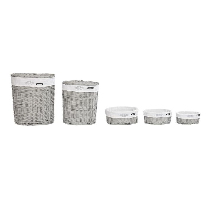 Lot de paniers DKD Home Decor Blanc Gris osier 51 x 37 x 56 cm 52 x 38 x 57 cm 5 Pièces 2