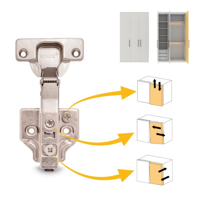 Emuca Lot de 20 charnières droites X92 avec fermeture amortie et embase à visser, Hauteur 0, Acier, Nickelé 5