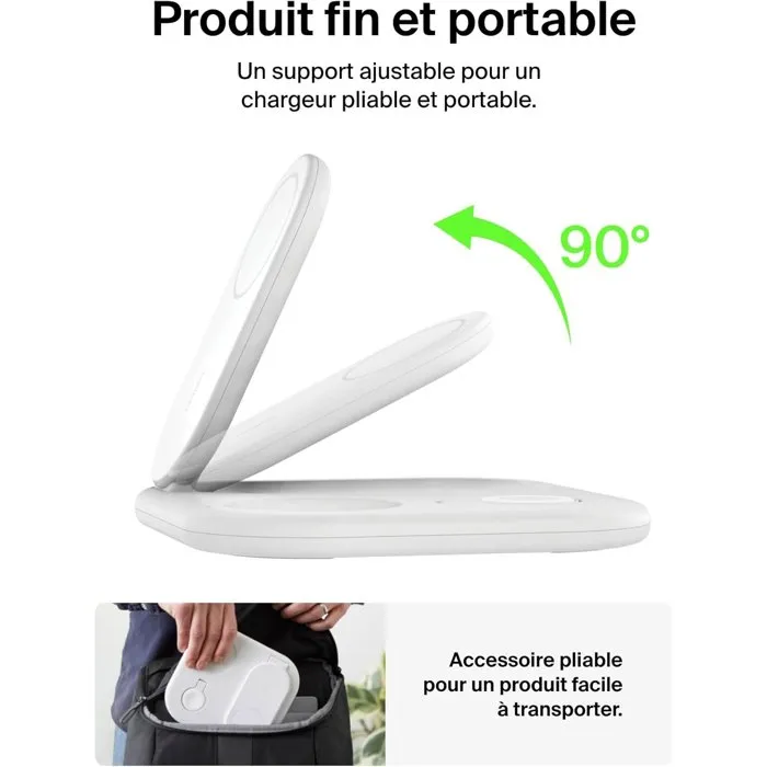 Belkin Socle de Recharge Qi2 3-en-1 Blanc pour iPhone, AirPods et Apple Watch Belkin Socle de Recharge Qi2 3-en-1 Blanc pour iPhone, AirPods et Apple Watch