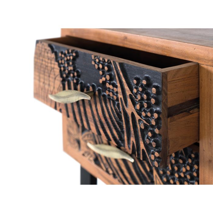 Table de Noche Giner y Colomer 56x50x40 cm en Bois d'Acacia Massif avec 2 Tiroirs et Pieds en Métal Noir, À Monter 3 Table de Noche Giner y Colomer 56x50x40 cm en Bois d'Acacia Massif avec 2 Tiroirs et Pieds en Métal Noir, À Monter 3