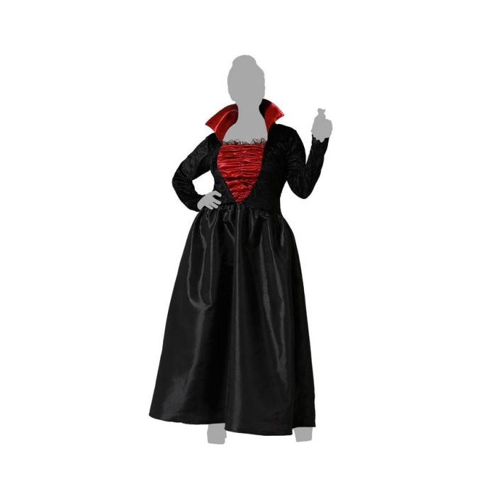 Costume Femme Adulte Vampiresse Noire XL avec Décolleté Rouge en Satin - Robe Longue Élégante pour Halloween et Fêtes à Thème Gothic