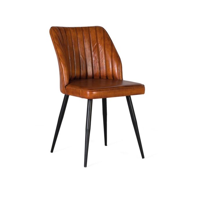 GINER Y COLOMER, Chaise design à dossier rembourré en cuir véritable marron, Structure en bois et métal, Assise 46x46cm, Patine de 43cm 0 GINER Y COLOMER, Chaise design à dossier rembourré en cuir véritable marron, Structure en bois et métal, Assise 46x46cm, Patine de 43cm 0